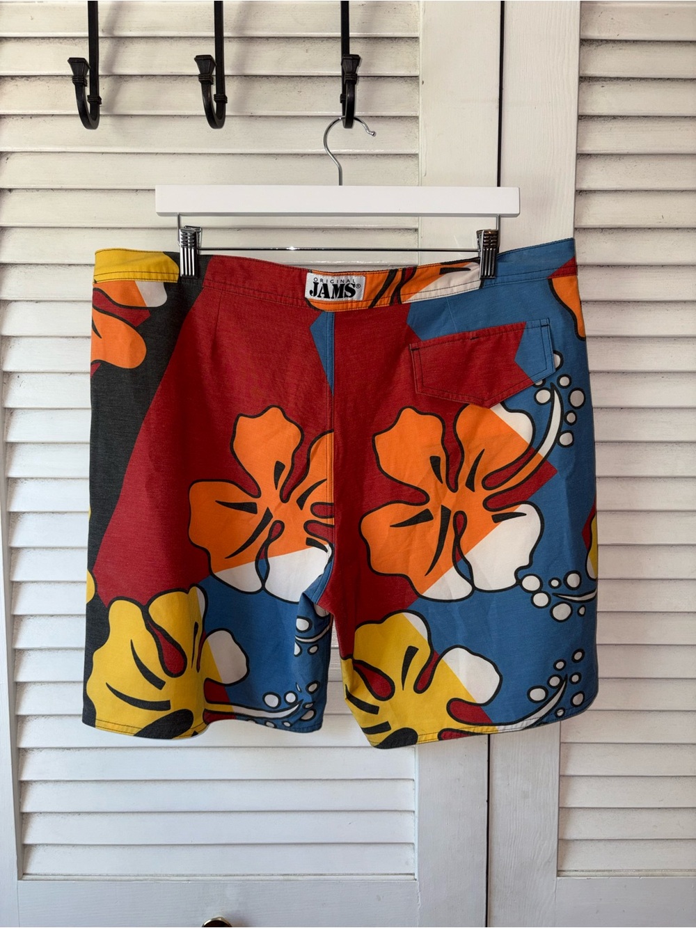 Vintage Original Jams Hibiscus Board Shorts Mens 36 Hawaiian Surf Swim Trunks - Picture 6 of 7